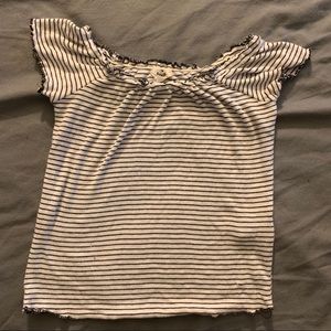 B&W striped over the shoulder top